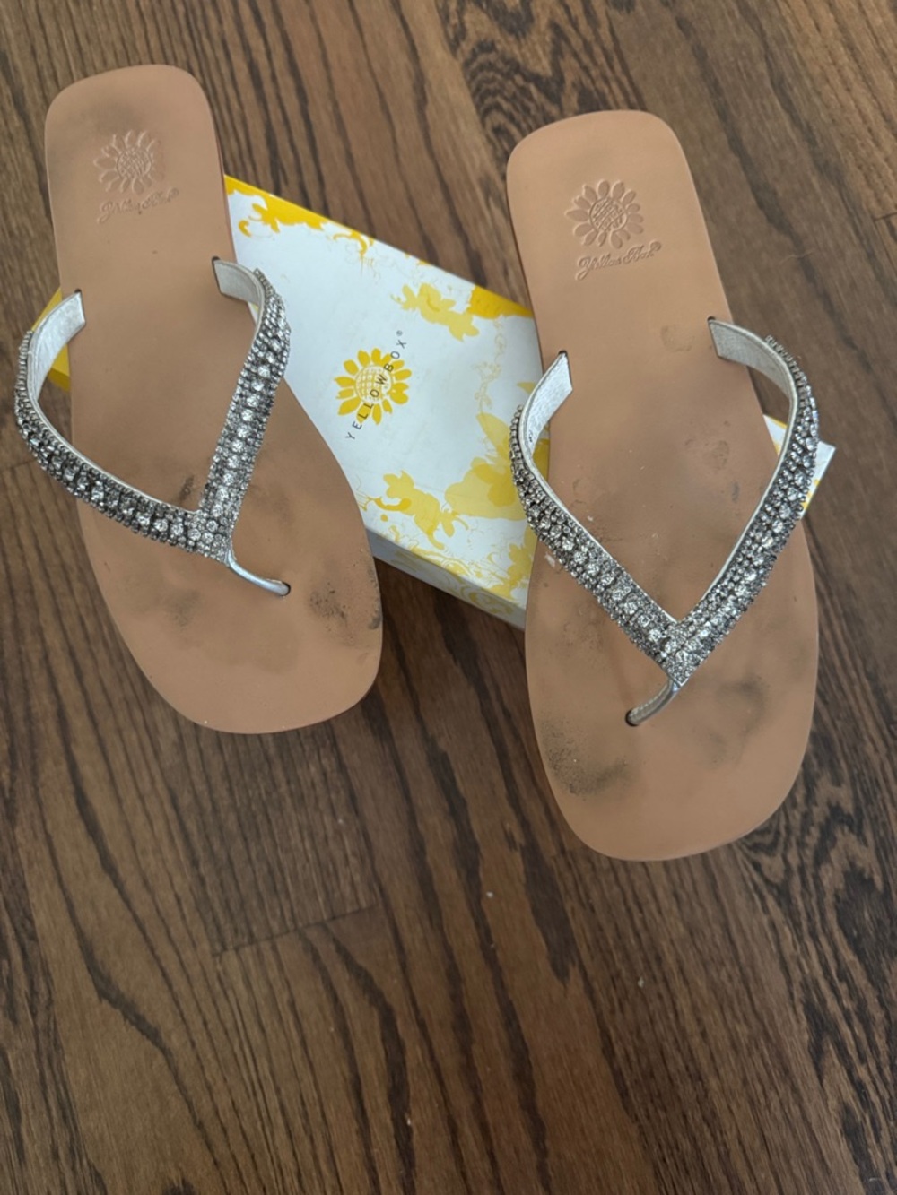 Yellow Box Silver Rhinestone V-Strap Sandals